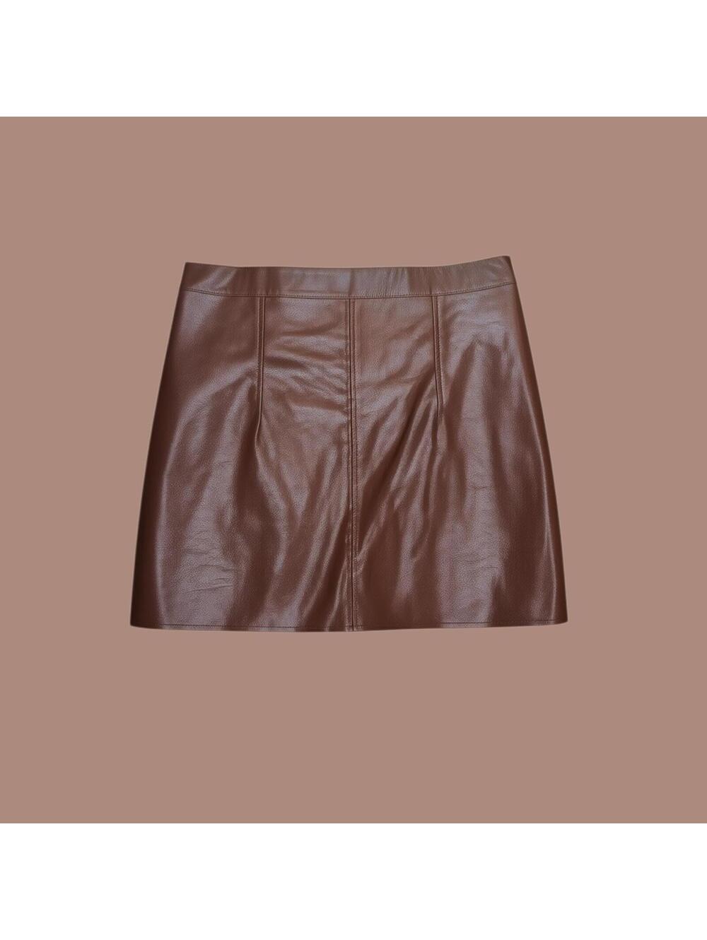 Brown Faux Leather Mini Skirt